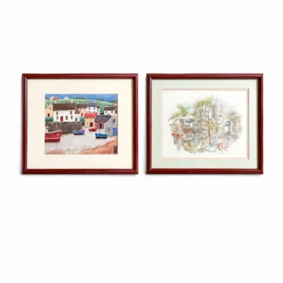 131 pairvintageframedeuropeanvillageartprints