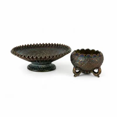106 fentoncarnivalglasscompote footedrosebowlsetrichiridescent