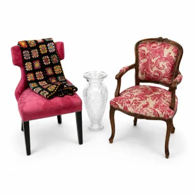 114 vintagedecorcollectionchairsvaseafghanlotset