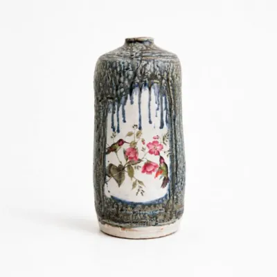 48 artisanhummingbirdfloraldripglazeceramicvase