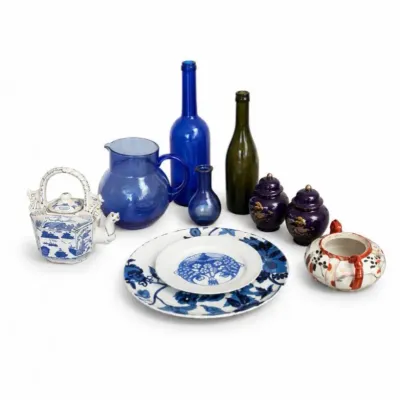 55 vintageblueglass asiandecormixedcollectibleslot