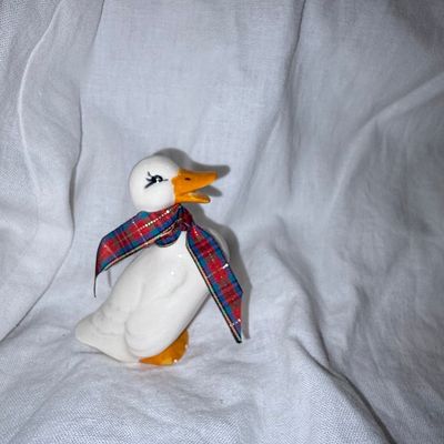 Vintage Ceramic Duck Figurine with Tartan Scarf - Homco #1414