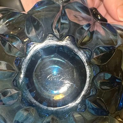 Sale Photo Thumbnail #279: Viking Glass Bluenique Cerulean Blue Glass Serving Bowl Basket