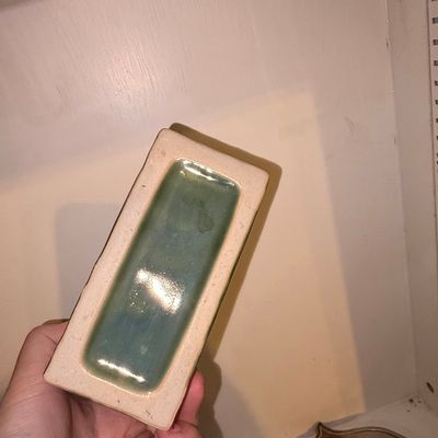 Sale Photo Thumbnail #582: Vintage Green Bamboo Motif Ceramic Planter