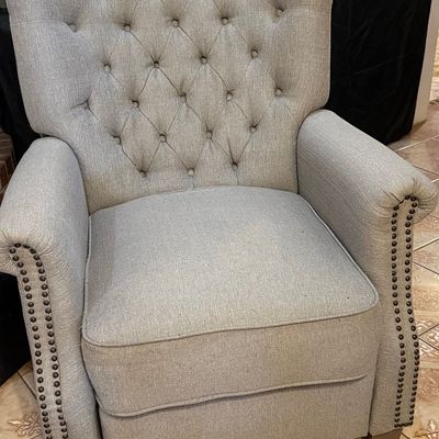 Sale Photo Thumbnail #22: Tufted Wingback Fabric Recliner with Nailhead Trim