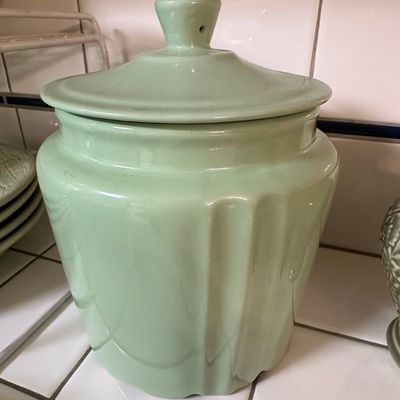 Sale Photo Thumbnail #521: World Market Celadon Fluted Cookie Jar
