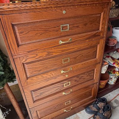 Sale Photo Thumbnail #32: Vintage Oak 5-Drawer Lateral File Cabinet