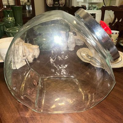 Sale Photo Thumbnail #311: Vintage Glass Countertop Candy Jar with Red Knob Chrome Lid