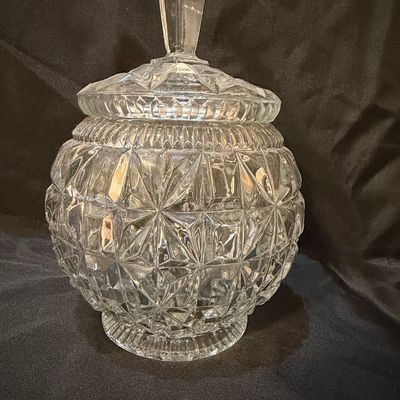 Sale Photo Thumbnail #376: EAPG Pressed Glass Covered Compote or Candy Jar