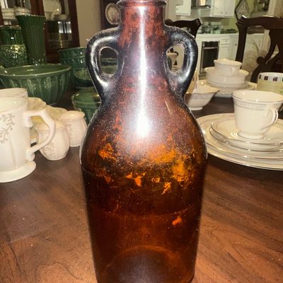 Sale Photo Thumbnail #613: Vintage Amber Glass Jug with Loop Handles