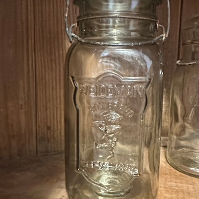 Sale Photo Thumbnail #421: Weideman Boy Brand Quart Embossed Glass Jar with Wire Bail