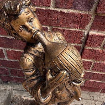Sale Photo Thumbnail #195: Vintage Cast Resin Boy with Jug Statue, Faux Bronze Finish