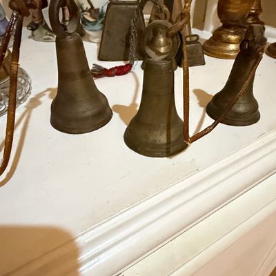 Sale Photo Thumbnail #133: Set of Three Vintage Brass Cow Bells on Leather Straps