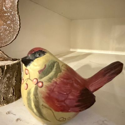 Hand-Painted Ceramic Cardinal Figurine with Berry Accents