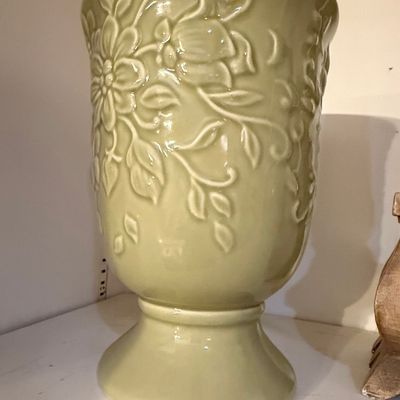 Sale Photo Thumbnail #394: McCoy Pottery Sage Green Floral Pedestal Vase