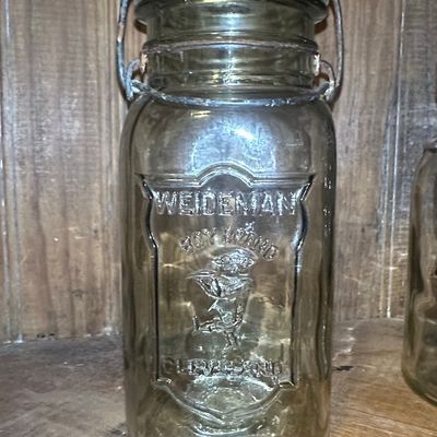 Sale Photo Thumbnail #420: Weideman Boy Brand Quart Embossed Glass Jar with Wire Bail