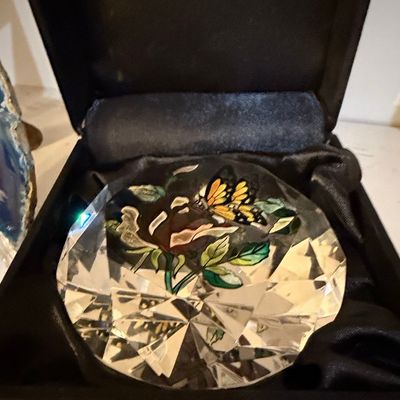Sale Photo Thumbnail #211: Amia Studios Hand Painted Crystal Butterfly and Rose Paperweight