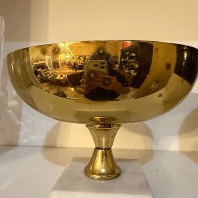 Sale Photo Thumbnail #670: Vintage Brass Pedestal Bowl with Marble Base