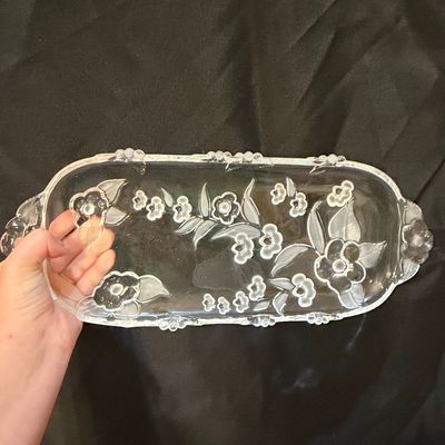 Sale Photo Thumbnail #661: Vintage Mikasa Carmen Crystal Canape Tray with Embossed Floral Design