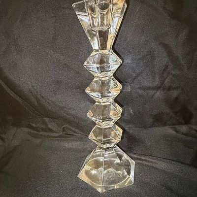 Sale Photo Thumbnail #54: Vintage Crystal Candlestick Holders with Hexagonal Base and Stacked Knops