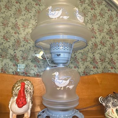 Sale Photo Thumbnail #187: Vintage Hand-Painted Goose Hurricane Lamp
