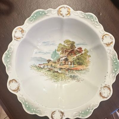 Sale Photo Thumbnail #371: Victorian Era Porcelain Scenic Bowl - Currier & Ives Style