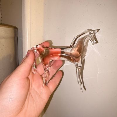Sale Photo Thumbnail #349: Mid-Century Modern Clear Glass Horse Figurine with Red Core