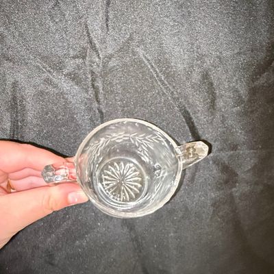 Vintage Etched Floral Glass Sugar Bowl with Applied Handles
