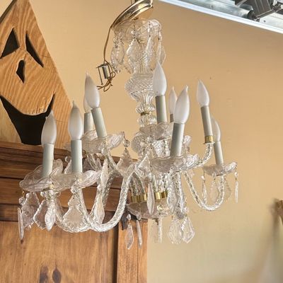 Sale Photo Thumbnail #45: Vintage Crystal Chandelier with Candle-Style Sockets