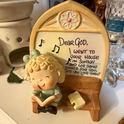 Sale Photo Thumbnail #453: Jonathan & David 'Dear God' Figurines - Knitting Girl and Singing Girl