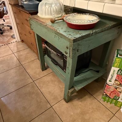Sale Photo Thumbnail #7: Vintage Painted Farmhouse Work Table with Lower Shelf
