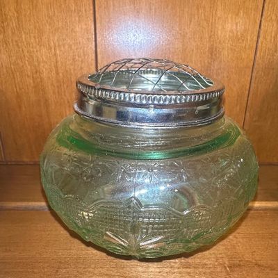 Sale Photo Thumbnail #601: Depression Glass Flower Frog Vase - Anchor Hocking Sandwich Pattern