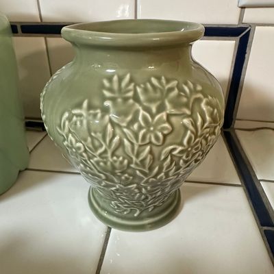 Sale Photo Thumbnail #433: Longaberger Pottery Sage Green Floral Vase