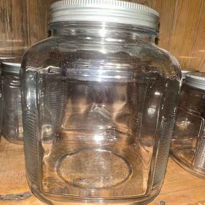 Sale Photo Thumbnail #612: Vintage Anchor Hocking Ribbed Glass Cracker Jar