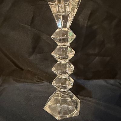 Sale Photo Thumbnail #55: Vintage Crystal Candlestick Holders with Hexagonal Base and Stacked Knops