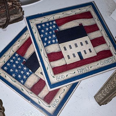 Sale Photo Thumbnail #579: God, Family, Country Americana Decorative Tiles (Set of 2)