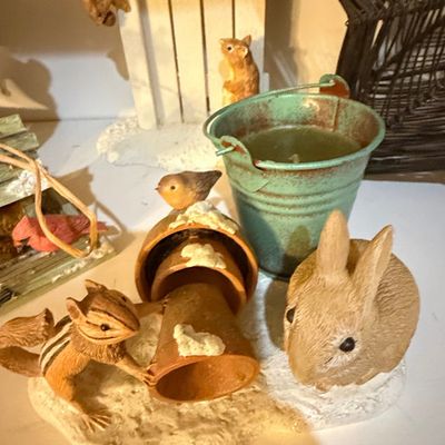 Sale Photo Thumbnail #430: Marjolein Bastin Resin Garden Scene Figurine with Chipmunk, Rabbit, and Bird