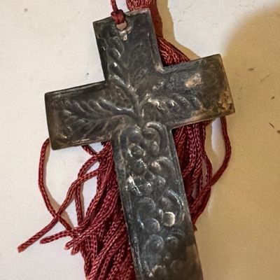 Sale Photo Thumbnail #49: Vintage Sterling Silver Rosary Crucifix with Floral Motif
