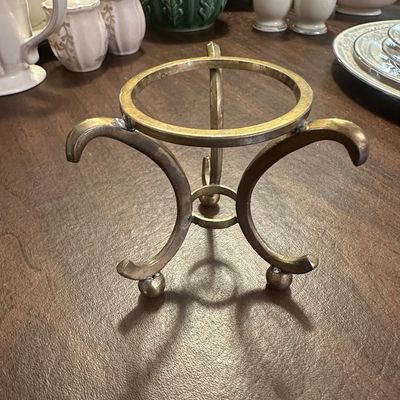 Sale Photo Thumbnail #374: Vintage Brass Sphere or Egg Display Stand with Scroll Design