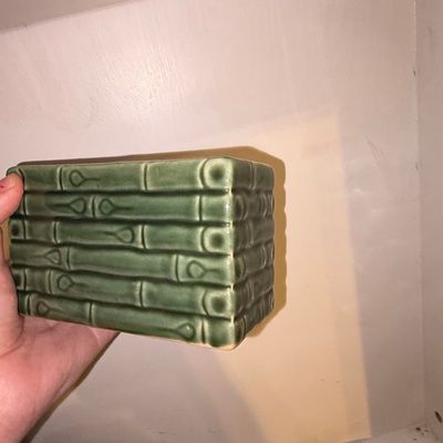Sale Photo Thumbnail #584: Vintage Green Bamboo Motif Ceramic Planter