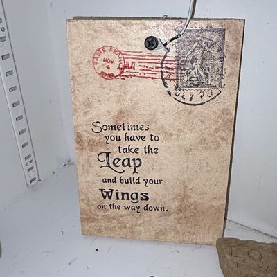 Sale Photo Thumbnail #577: Whimsical Owl Mixed Media Wall Plaque
