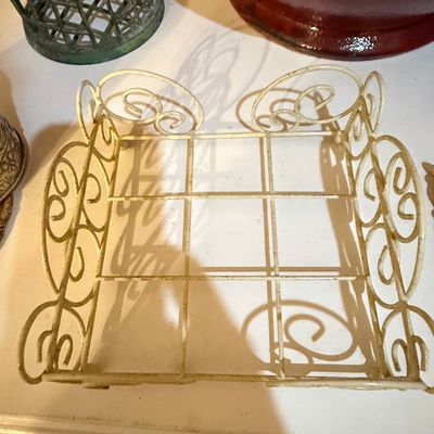 Sale Photo Thumbnail #602: Vintage Wrought Iron Napkin Holder with Scrollwork