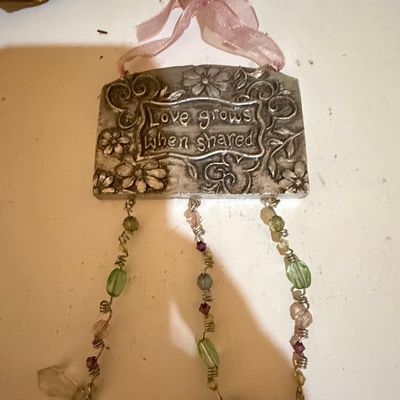Sale Photo Thumbnail #627: Decorative Sentiment Hanging Plaque with Beads and Heart Pendant