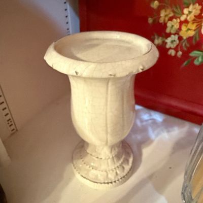 Sale Photo Thumbnail #492: Ornate Resin Candle Holders with Crackle Glaze Urn