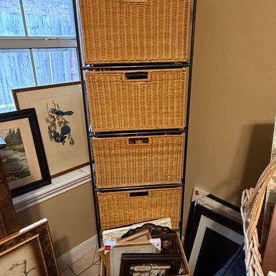 Sale Photo Thumbnail #94: Wicker and Metal Four-Drawer Storage Tower