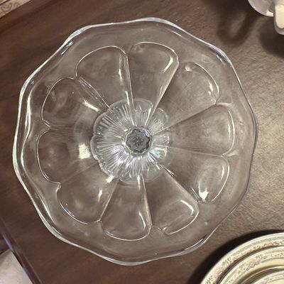 Sale Photo Thumbnail #309: Vintage Bryce Higbee "Estelle" Pattern Pressed Glass Pedestal Cake Stand