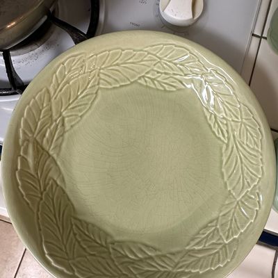 Sale Photo Thumbnail #238: Vintage Bordallo Pinheiro Majolica Cabbage Leaf Serving Bowl