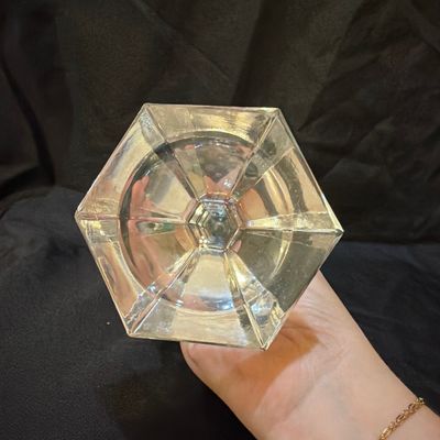 Sale Photo Thumbnail #57: Vintage Crystal Candlestick Holders with Hexagonal Base and Stacked Knops