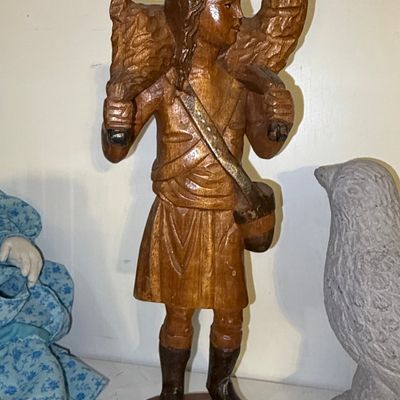 Sale Photo Thumbnail #231: Vintage Hand-Carved Wooden Shepherd with Sheep Figurine