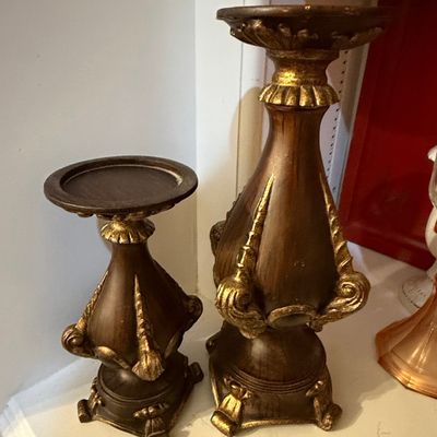 Sale Photo Thumbnail #493: Ornate Resin Candle Holders with Crackle Glaze Urn